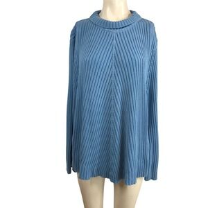 Relativity Woman Blue Ribbed Mock Neck Cotton Pullover Sweater Plus Size 2X